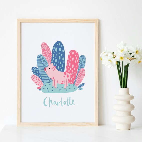 Personalised Pig Art Print | Nursery Kids Wall Art