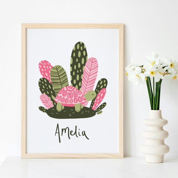 Personalised Tortoise Art Print | Nursery Kids Wall Art