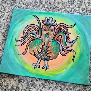Original acrylic painting rooster art, chicken painting, animal wall decor, painting on canvas, banyard animal art, hand painted rooster