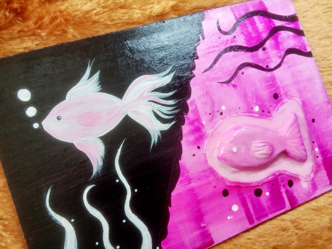 Fish Arcylic Painting, Pink Black Wall Art, Fish Painting Original, MDF
