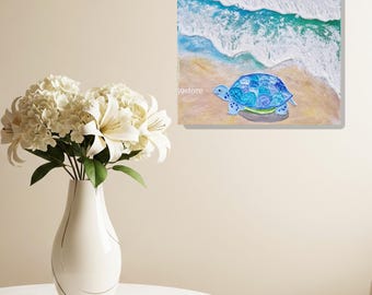 Textured Turtle Painting: 3D Acrylic Sea Art on Canvas