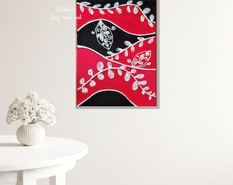 Textured Leaves Painting, Red & Black Abstract Canvas Art, leaves vine art, leaf abstract art, vintage wall decor