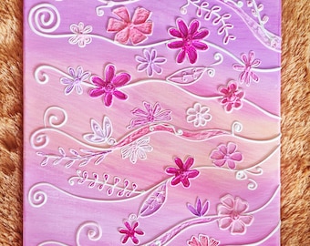 Textured flower painting, pink flower wall art, original art, vintage wall art, aesthetic floral art, botanical decor