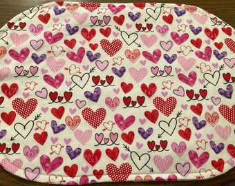 White And Pink HeartsRed With Pink Glitter Hearts on Reverse ValentineSingleReversible PlacematRed Sparkly Background with Red