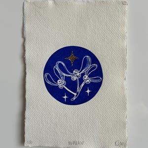 Mistletoe. Original, handmade linocut print, A5 paper size