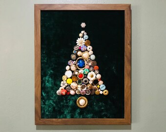 Vintage sieraden kerstboom collage - Ingelijste muur opknoping 15in x 12in