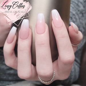 Cascading Crystals and Pearls on Shimmering French Fade Hard Gel Sculpted  Press On Nails