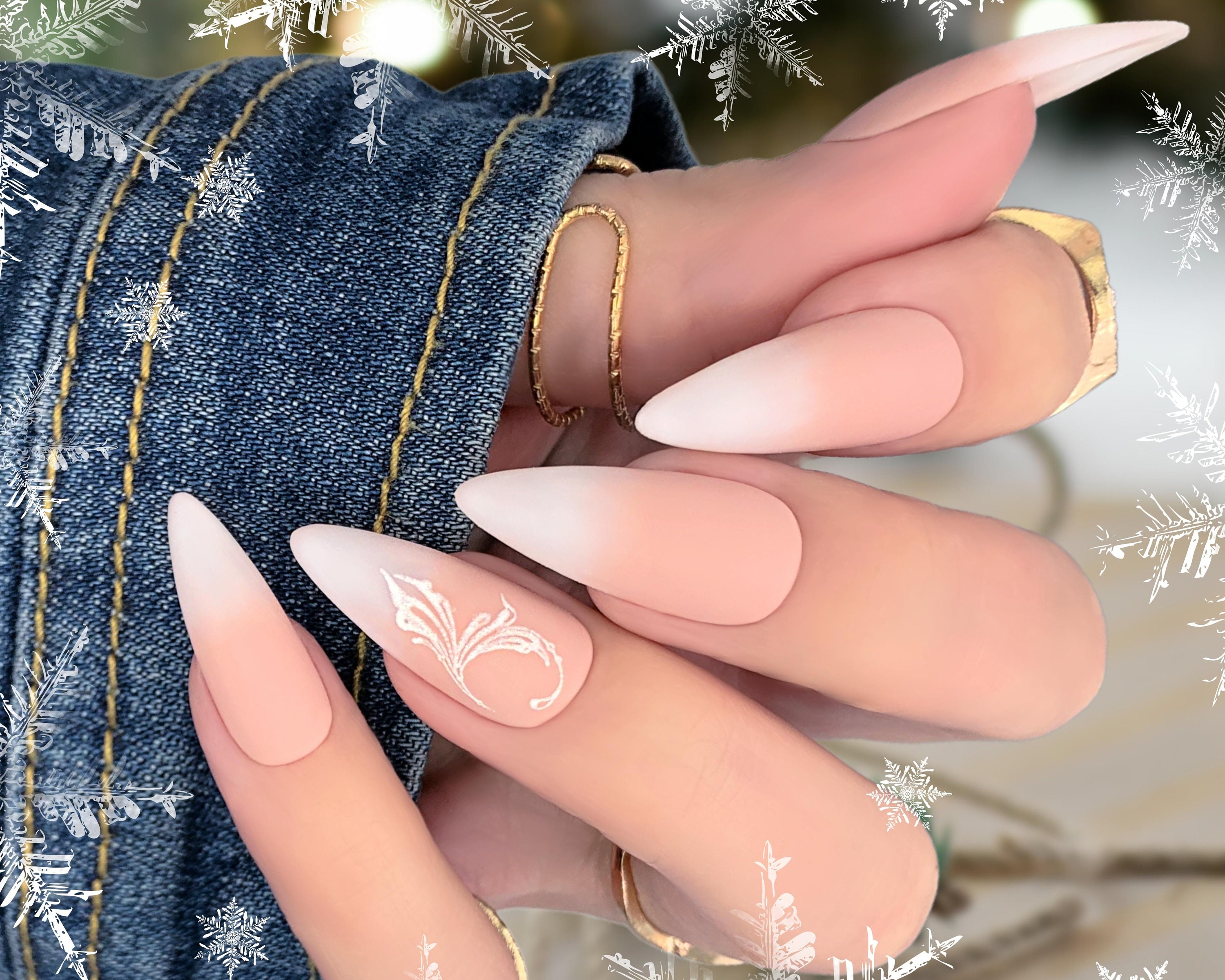 Matte Ombre Snowflake Gel Press on Nails Winter Apres Gel X Nails Glue on  Nails Christmas Nails Elorienne Beauty -  Denmark