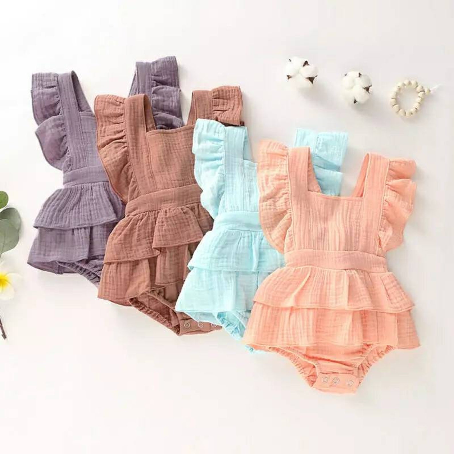 Baby girl ruffled romper / gauze muslin cotton Etsy