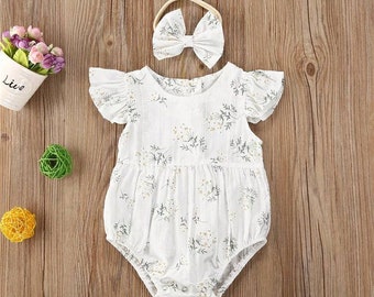 GSHOOTS Baby Girls Ruffle Romper Newborn Sleeveless Onesie Infant Flutter Sleeve Bodysuit Linen Jumpsuit GSHOOTS Baby Girls Ruffle Romper Newborn Sleeveless Onesie Infant Flutter Sleeve Bodysuit Linen Jumpsuit