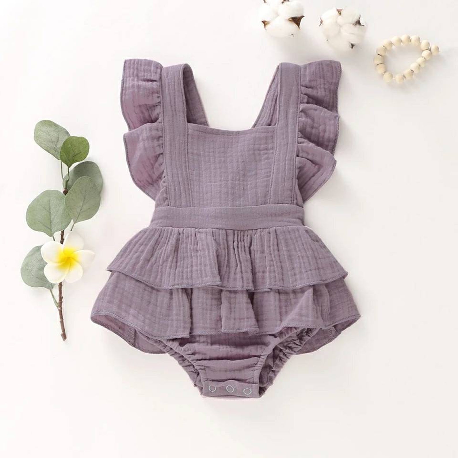 Baby girl ruffled romper / gauze muslin cotton Etsy