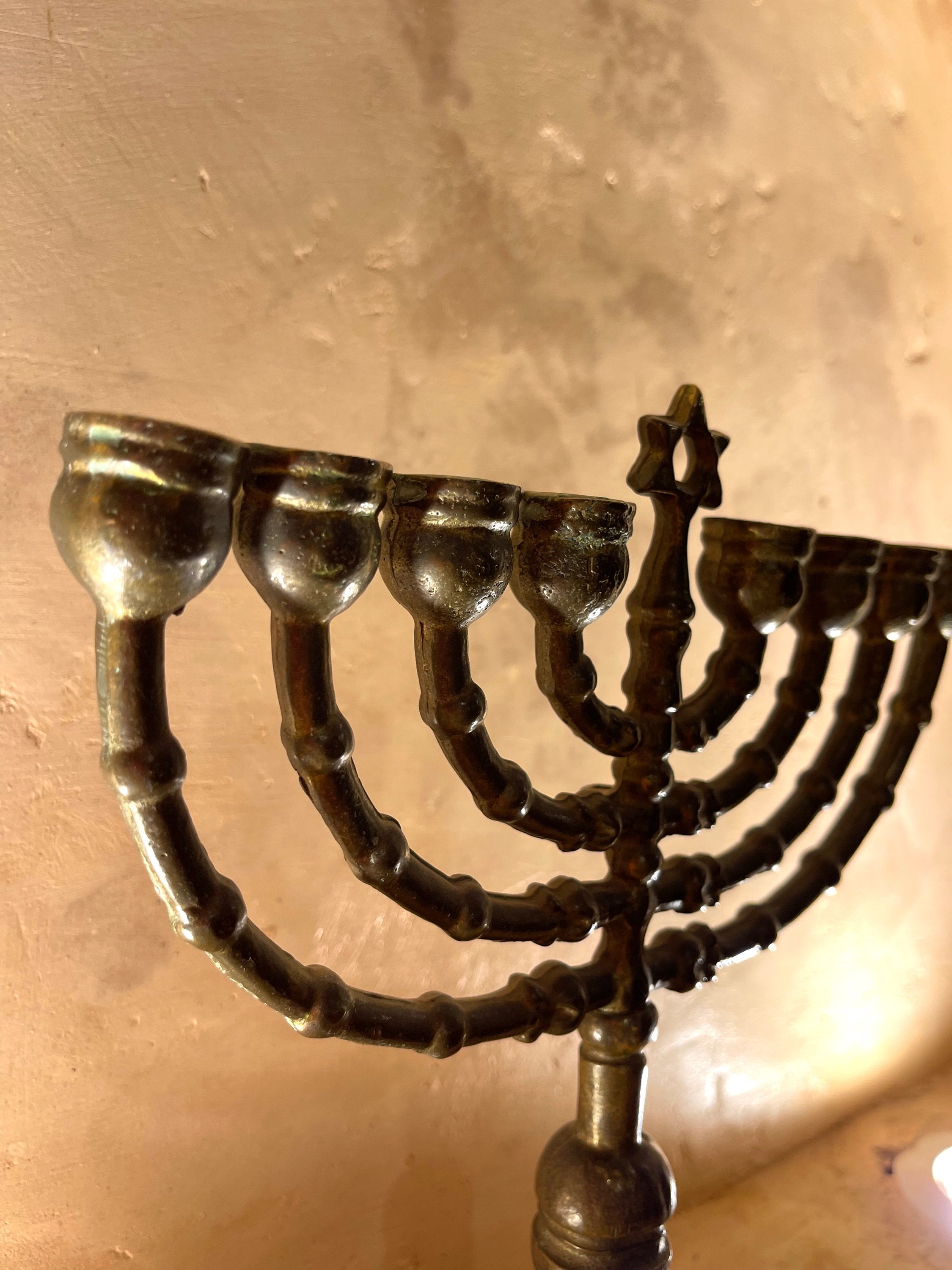 Vintage Moroccan Brass Menorah Jewish Candelabra 27x25 cm Etsy
