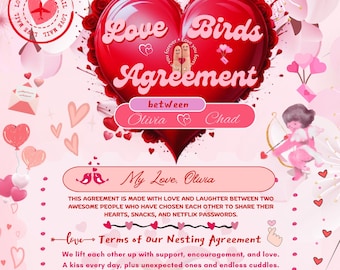 Funny Love Birds Agreement: Romantic Couples Contract (Digital Download, Printable PDF Template)