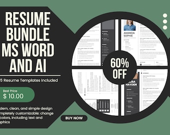 5 Professional Resume BUNDLE! Professional CV Templates editable using MS Word and Adobe Illustrator