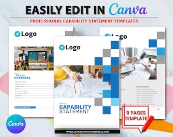 現代建設能力明細書テンプレート | 9ページの編集可能なCanvaデザイン | 会社概要 | デジタルダウンロード
