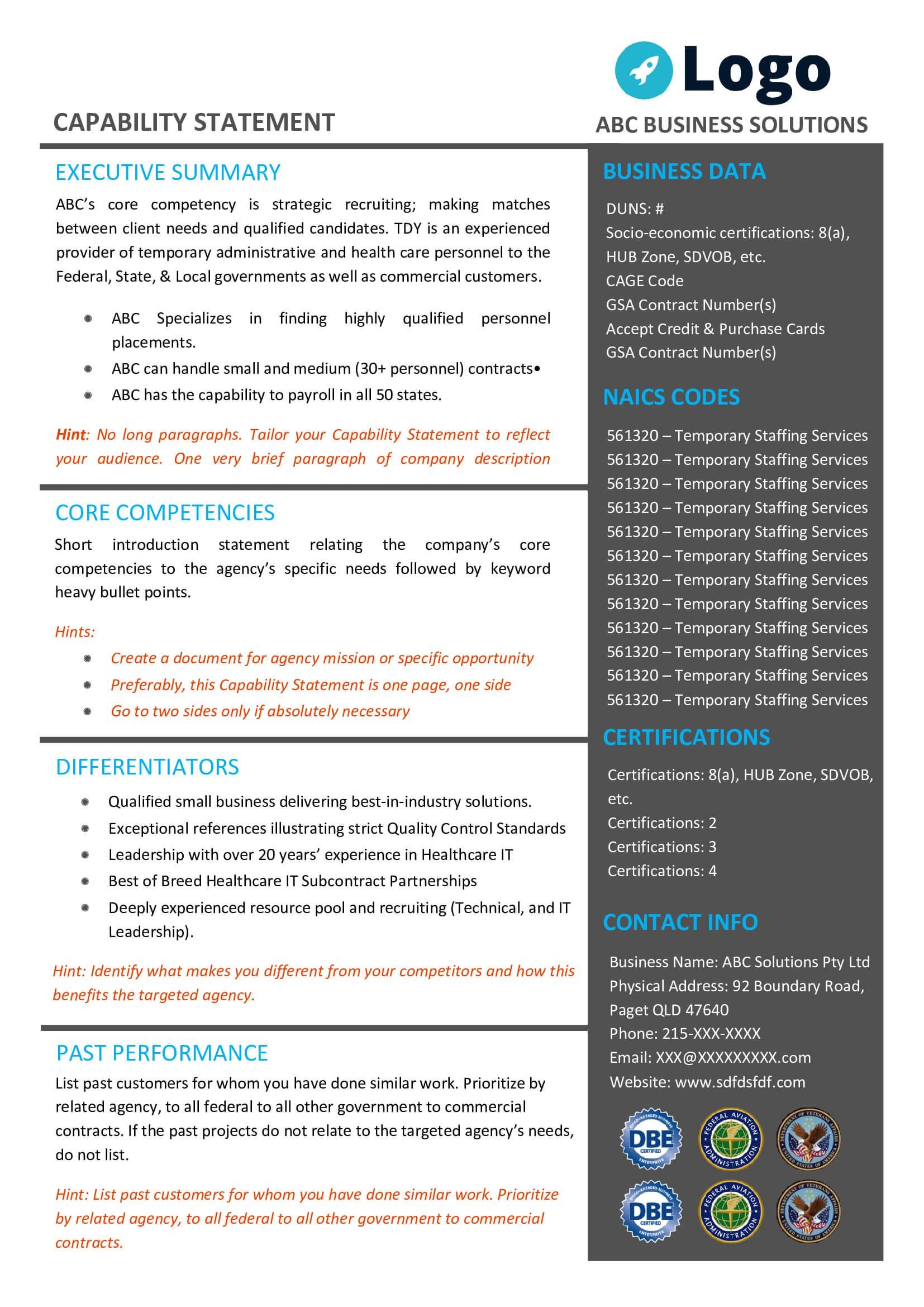 Engineering Capability Statement Template: Editable MS Word, Gov ...