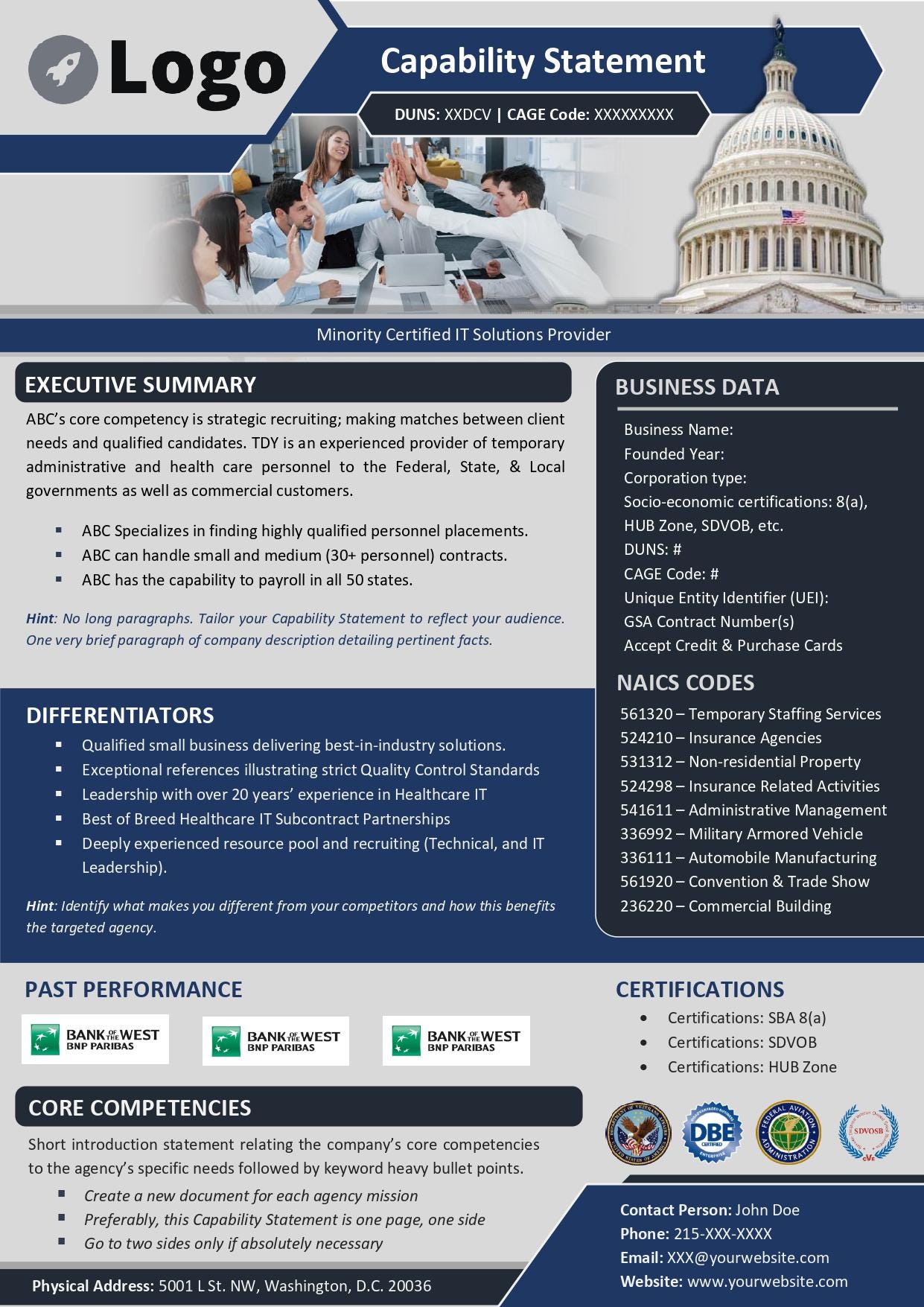 Capabilities Statement Sam Account Examples Probiz Capability Statement Template | Editable MS Word | Sam.gov ...