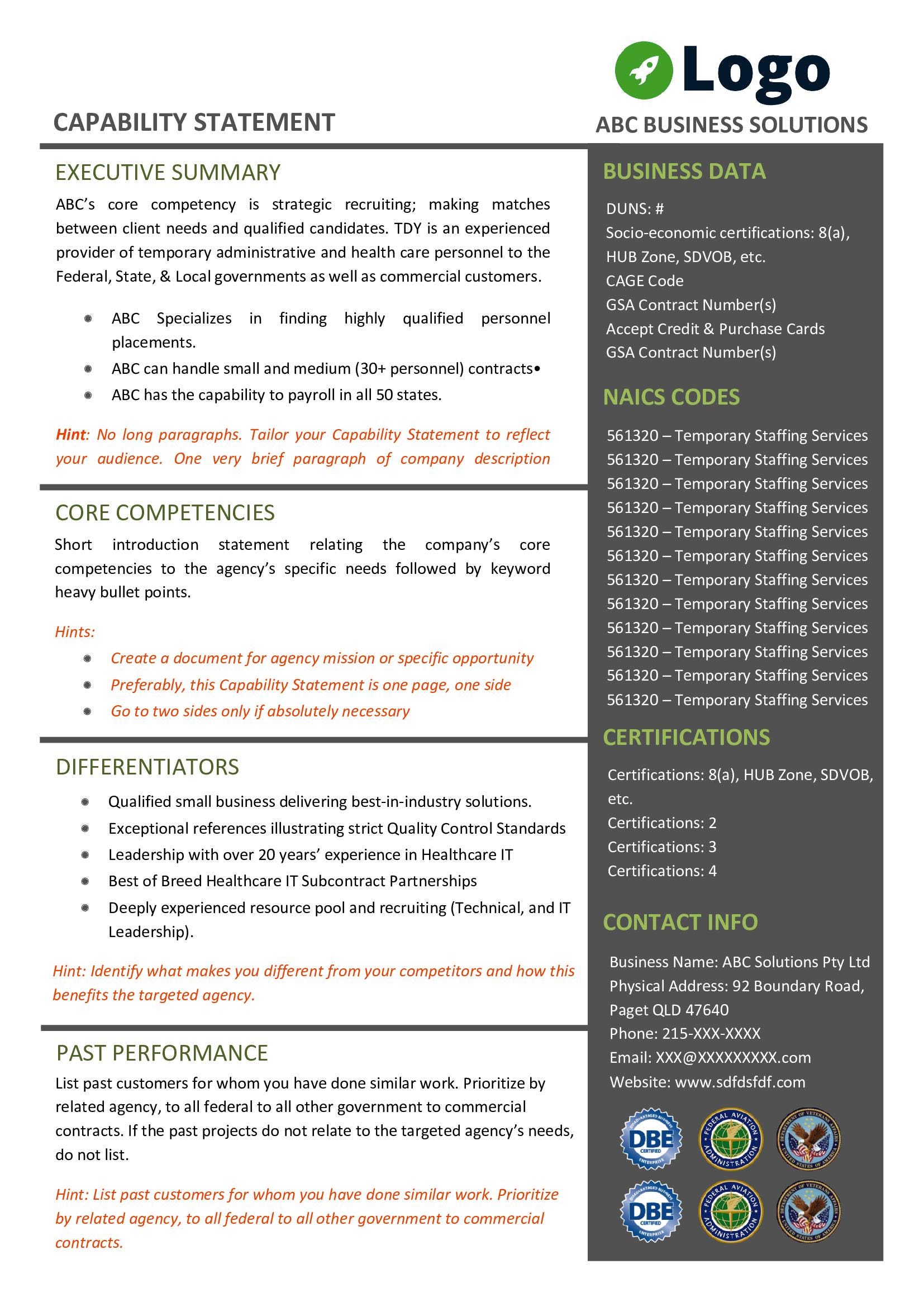 Engineering Capability Statement Template: Editable MS Word, Gov ...