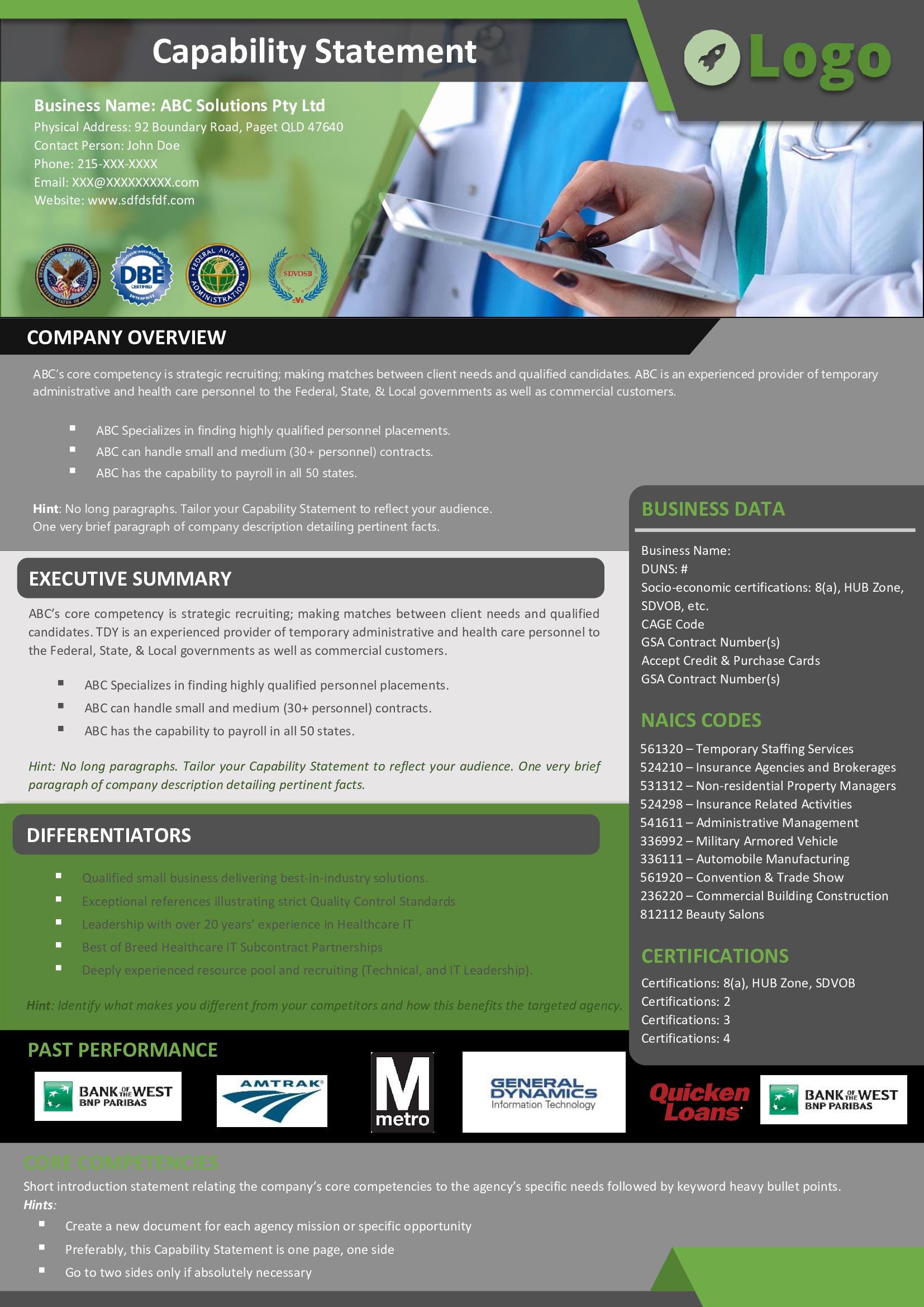 Healthcare Capability Statement Template: Editable MS Word (instant ...