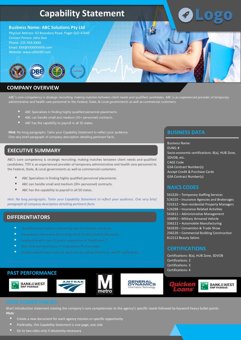 Healthcare Capability Statement Template: Editable MS Word (instant ...