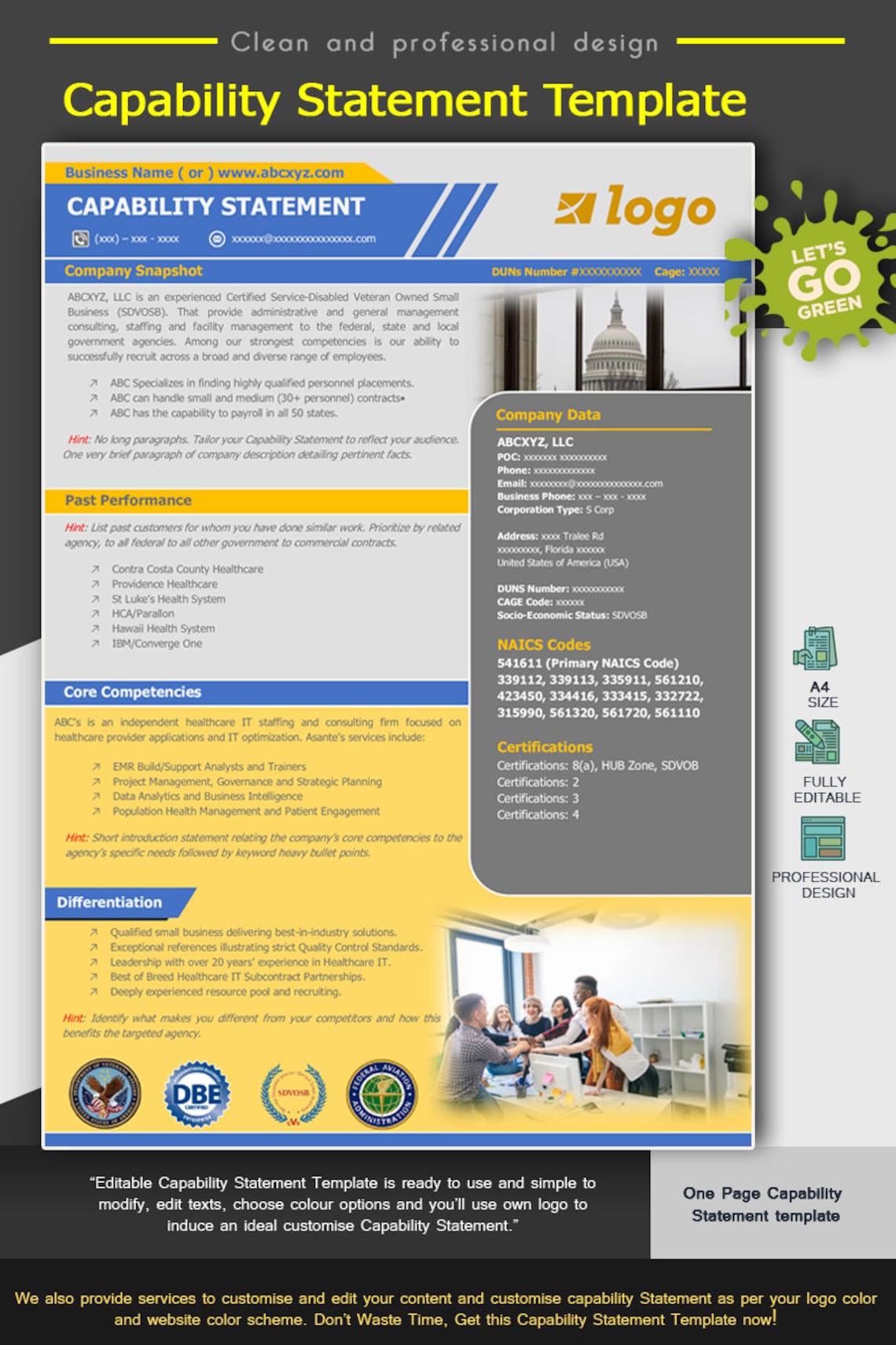 Modern Capability Statement Template Instant Download Etsy