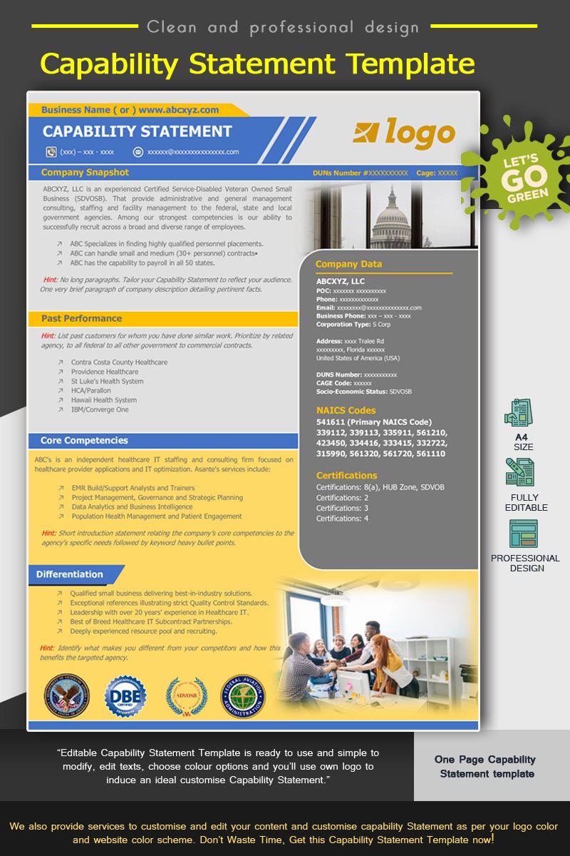 Modern Capability Statement Template | Editable MS Word Template for ...