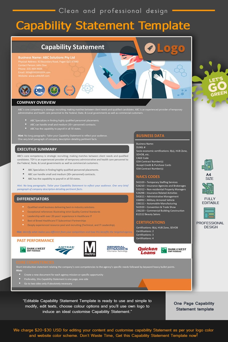 Healthcare Capability Statement Template: Editable MS Word (instant ...