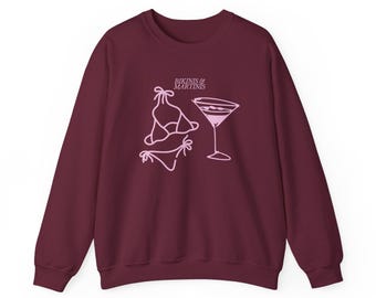 Bikinis och Martinis Crewneck | Strandmöhjälpströja | Stort överdimensionerad grafisk tröja för sommarsemester | Söt tjejoutfit
