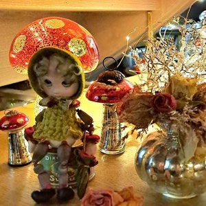 Vintage wooden puppet doll ornament made of polymer and wooden beads handmade