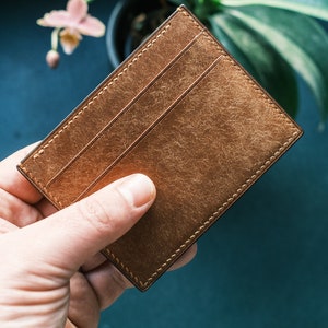 TARJETERO de piel curtida vegetal, billetera minimalista, billetera edc, hecha a mano