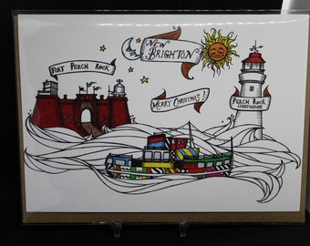 Merry Christmas from New Brighton! Original Illustration Greetings Card Quality Print