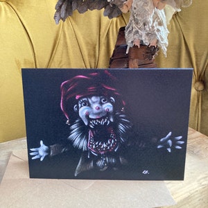 Cartão de Natal do palhaço de Natal Krampus, ilustração original, cartão de Natal escuro e gótico