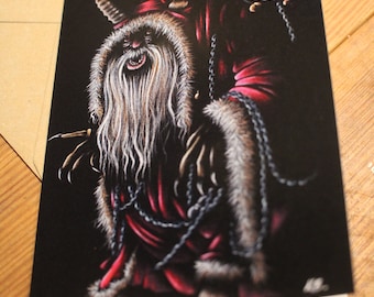 Gruss Vom Krampus Christmas Greeting Card, Original Illustration, Dark and Gothic Christmas Card