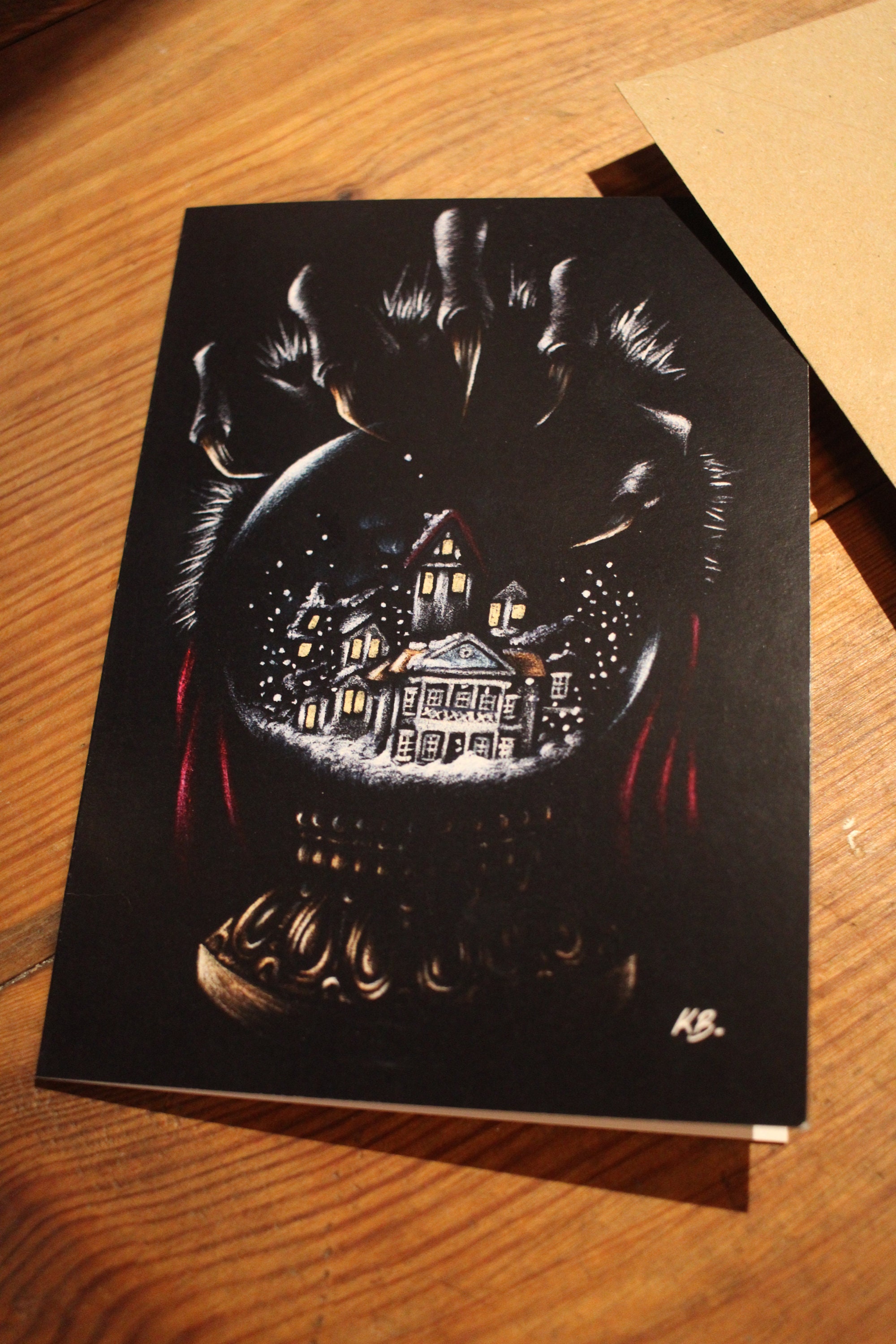 The Krampus Snowglobe Krampus Christmas Greeting Card, Original Illustration, Dark and Gothic Christmas Card