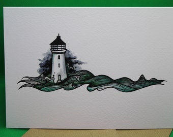 New Brighton Lighthouse Watercolour Illustration Greetings Card Quality Print