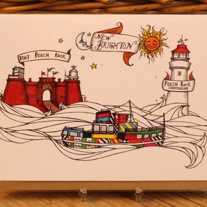 Willkommen in New Brighton! Original Illustration Grußkarte Qualitätsdruck