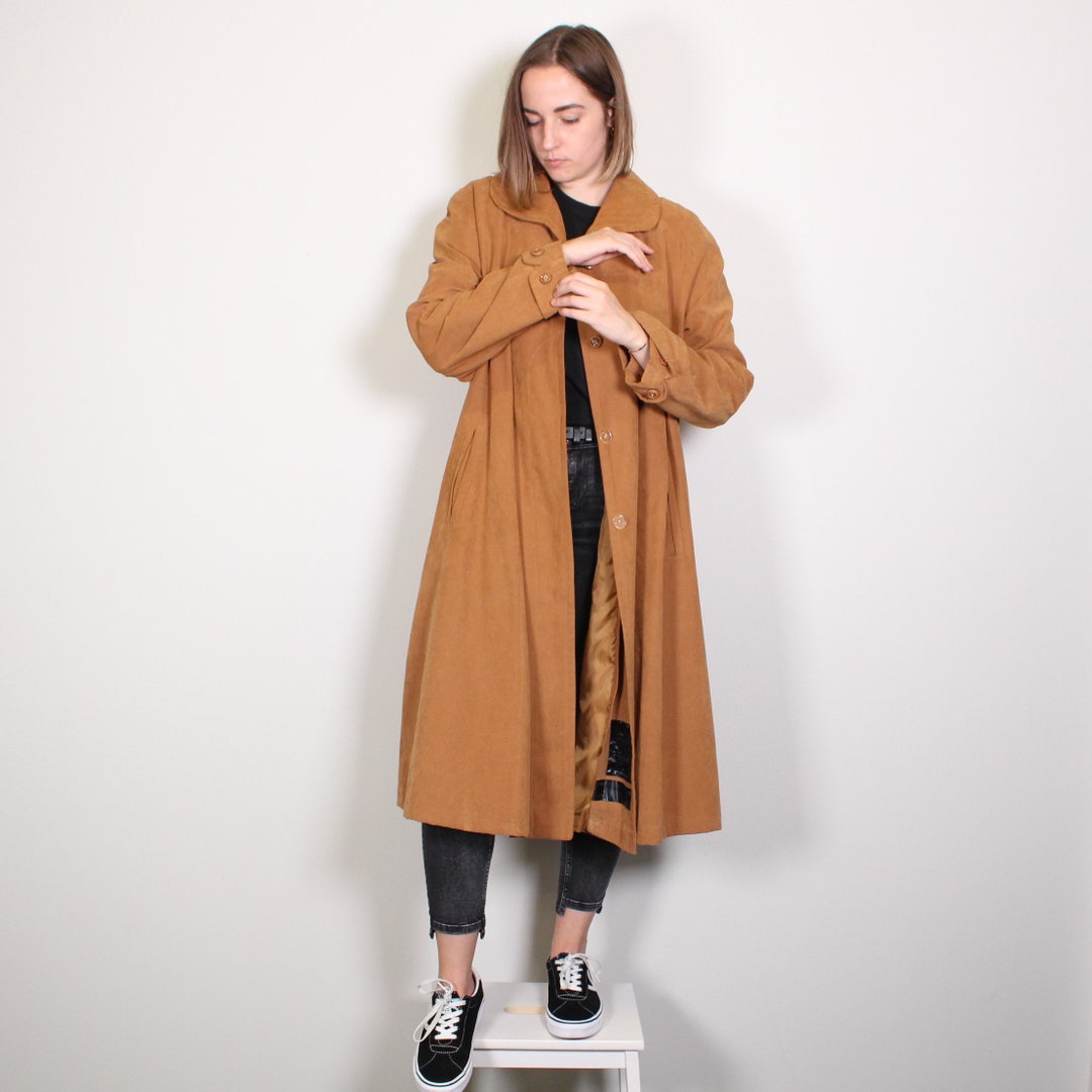 Vintage Long Brown Trench Coat Button up Pocketed Lined Autumn Etsy UK