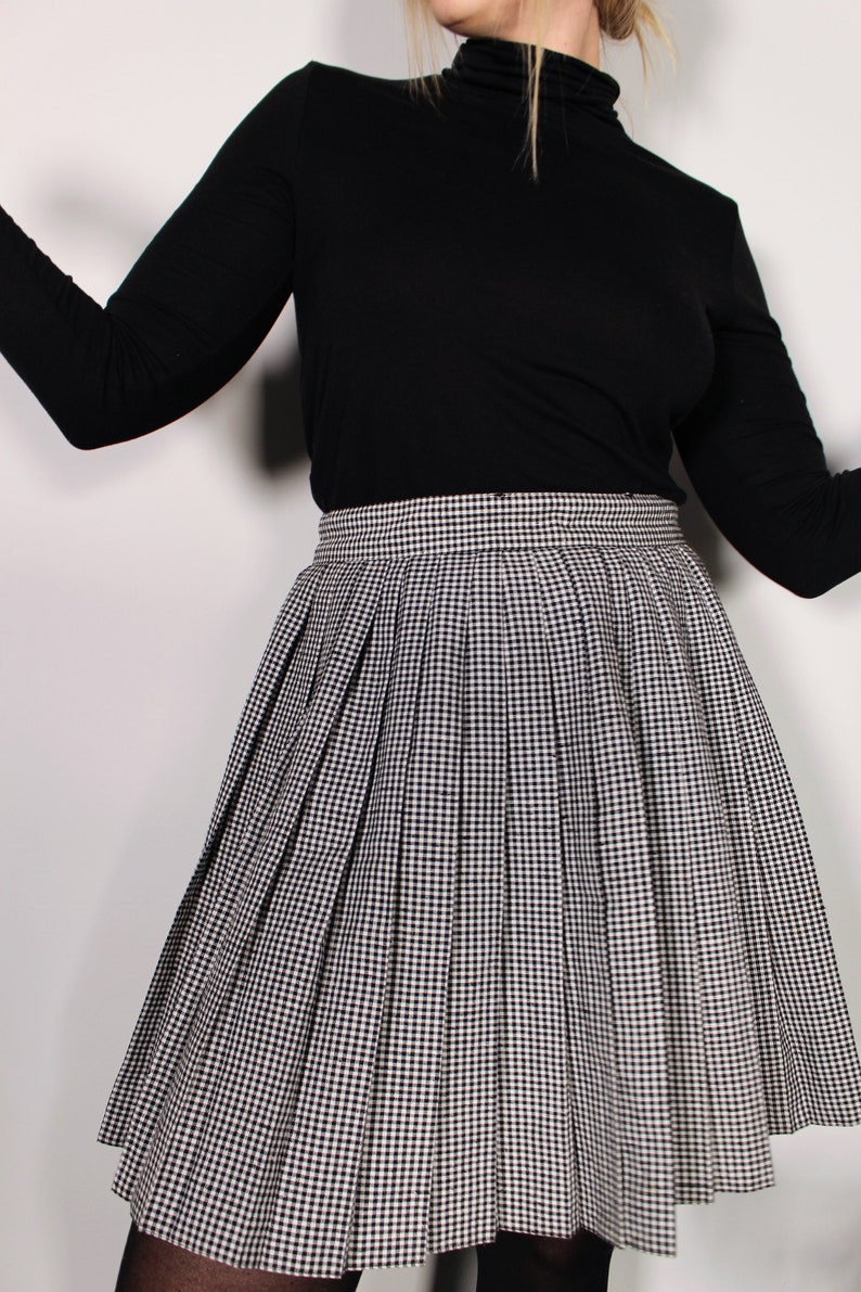 Vintage Pleated Skater Skirt Checkered Pattern Mini Size M Etsy