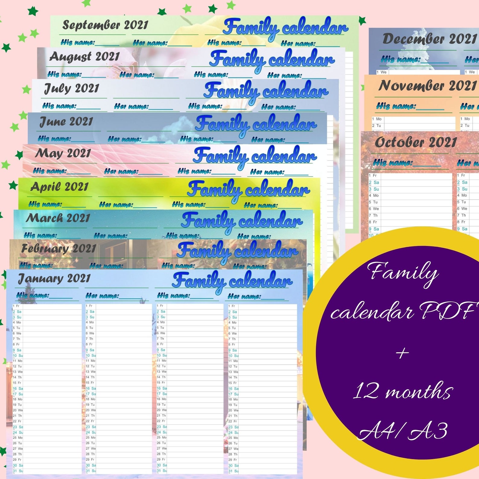 Familyprintae Calendar 2021/family Calendar/calendar - Etsy