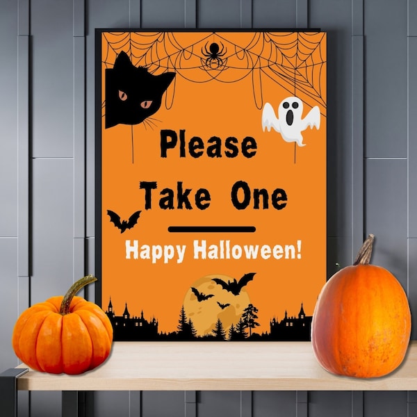 Halloween Sign Printable - Take One Candy - Take One Sign - Halloween Candy Sign