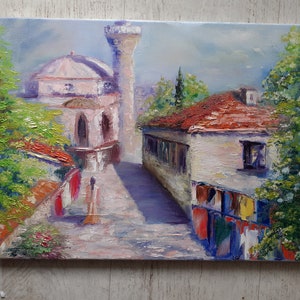 Mosquée d'Alanya. Paysage, peinture à l'huile, image lumineuse, original, toile, impressionnisme, beau cadeau, décoration d'intérieur
