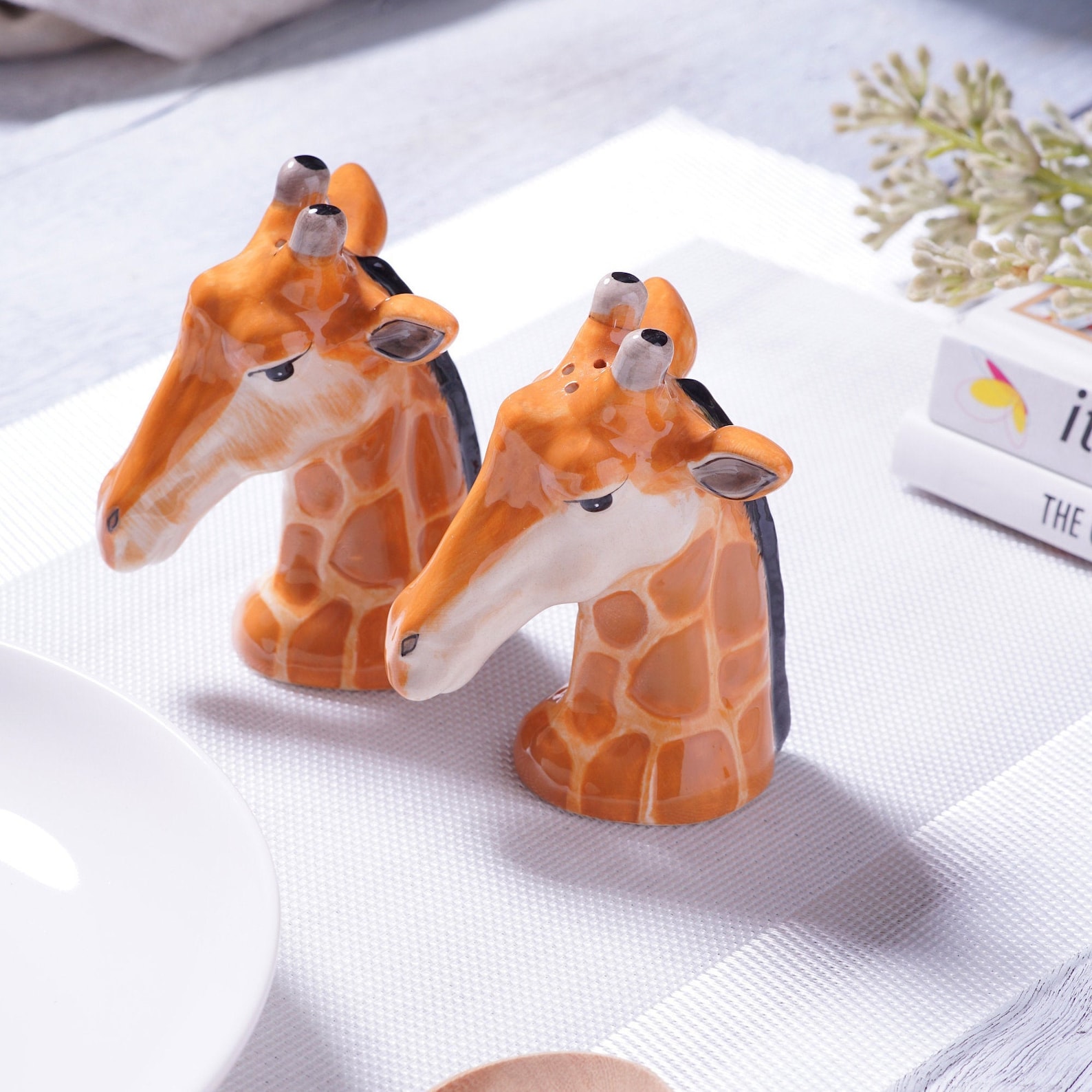 Giraffe Salt and Pepper Shakers Set Handpainted Ceramic Spice Etsy