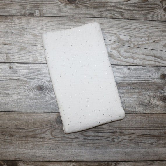 Musselin Baumwollstoffe Double Gauze Wollweiß mit Silberne Punkte