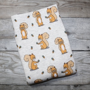 Morbido pile alpino con stampa digitale baby scoiattolo e ghiande beige melange Maraki