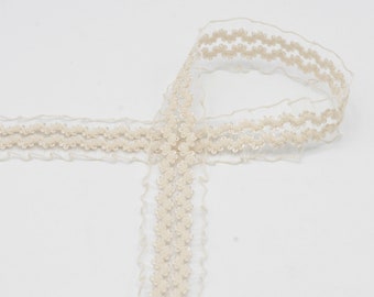 Elastische Spitze Gummiband Rüsschen Elastic Lace Band Dekorband fürs Nähen Sandfarben Beige 2 Meter Maraki