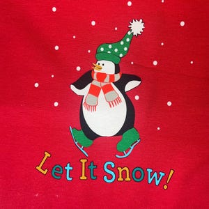 French Terry Weihnachtspanel 85 cm Länge je Paneel Rot Pinguin mit Kombistoff Sommersweat "Let it snow"