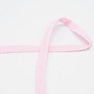 12 mm folding elastic, edging elastic, laundry elastic, elastic edging tape with decoration, baby pink Maraki - from 1 m