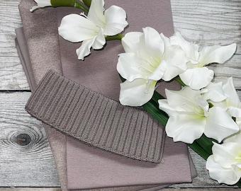 Kombi Paket Ripjersey - Baumwolljersey - Bündchen mit Grobstrickbündchen in Brauntönen Meterware ab 0,25 m Neu