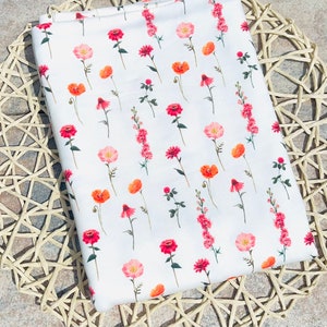 French Terry Sommersweat Design einzelne Blumen mit Grün Maraki