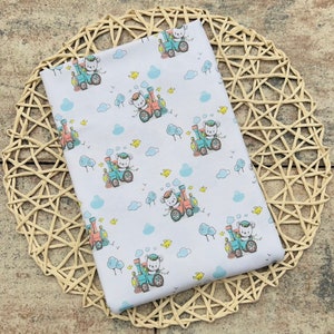 Jersey Fraulein-von-Julie Bear Engine Driver Baby Train Digital Print Meterage Cotton Fabrics